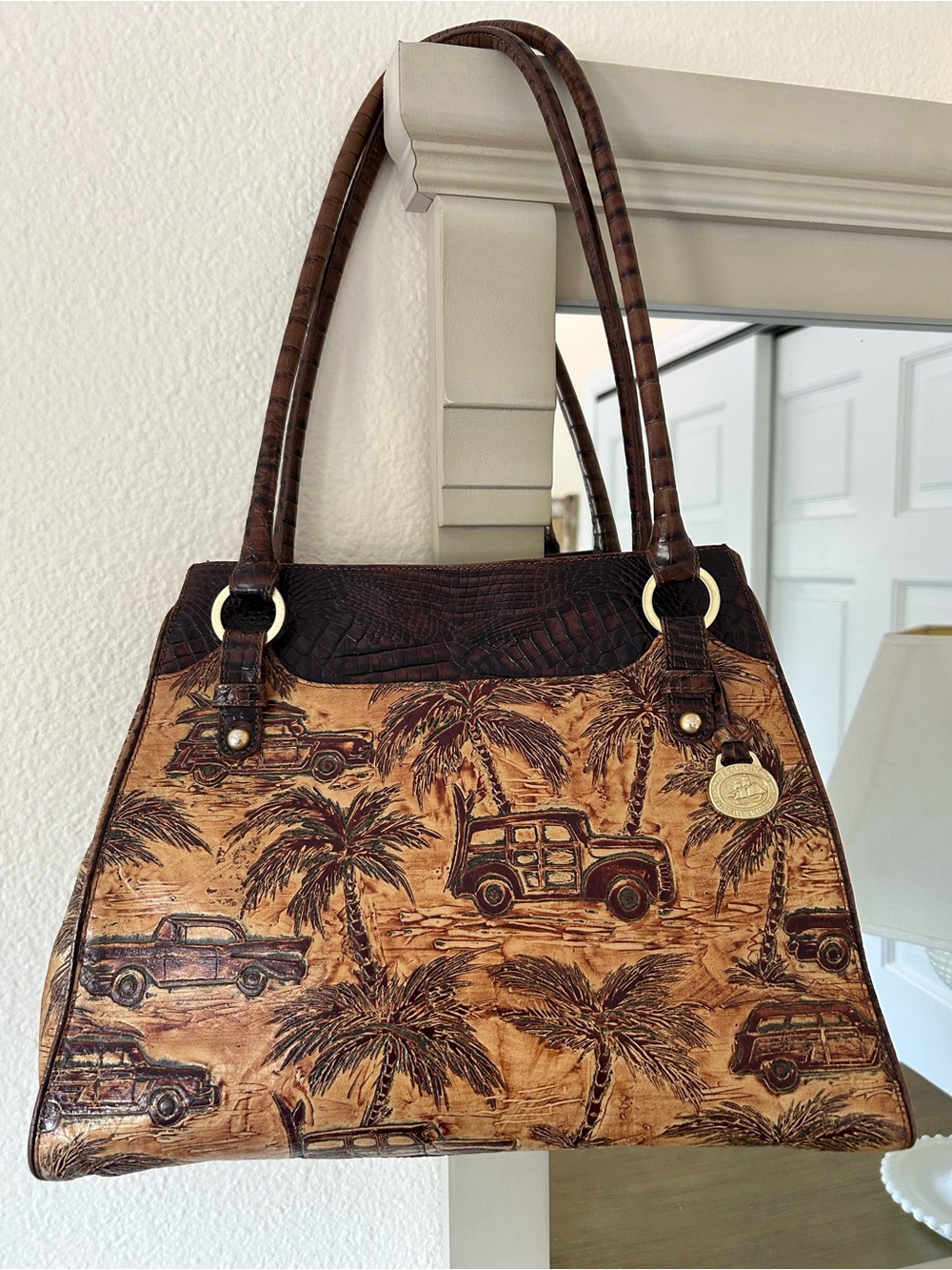 Rare Vintage Brahmin Copa Cabana Satchel – Tropical Woody Car Print (EEUC)